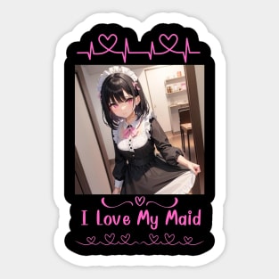 I Love My Maid Heart Anime Girl Sticker